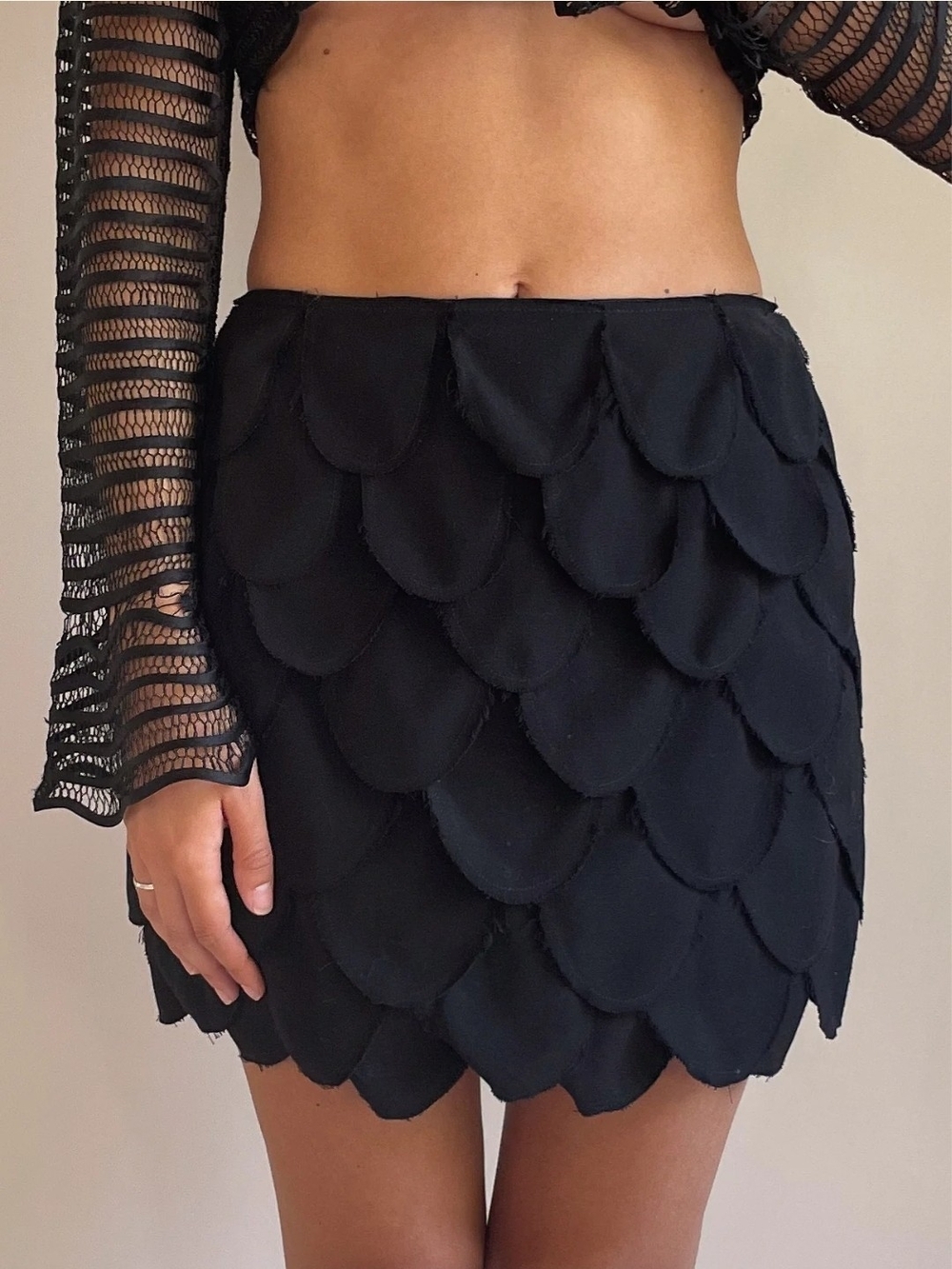 Vintage Moschino Cheap and Chic Black Tiered Petal Mini Skirt Sz 12